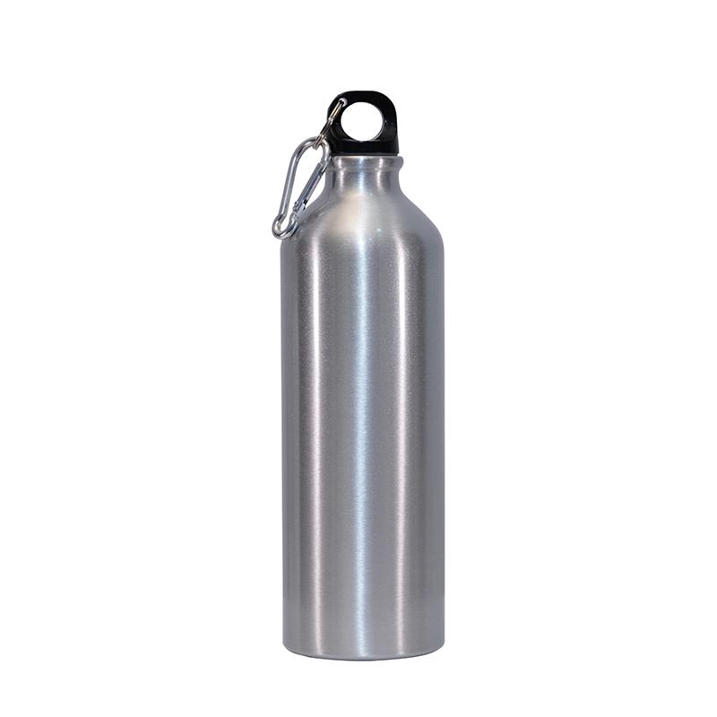 white aluminium water bottle with carbiner glossy